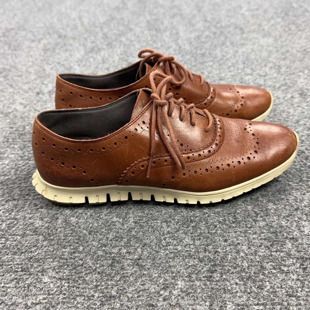 Cole Haan Zerogrand Shoes Womens Size 7.5 Brown Leather Wingtip Flats Oxfords